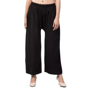 Women's Plus Size Relaxed Fit Viscose Rayon Palazzo Trousers (Black)