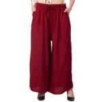 Women's Plus Size Relaxed Fit Viscose Rayon Palazzo Trousers (Maroon)