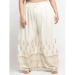Women's Plus Size Relaxed Fit Viscose Rayon Palazzo Trousers (Cream)