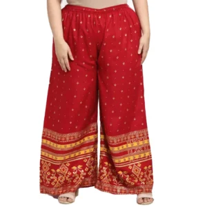 Women's Plus Size Relaxed Fit Viscose Rayon Palazzo Trousers (Red)