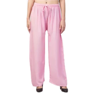 Women's Plus Size Relaxed Fit Viscose Rayon Palazzo Trousers (Pink)