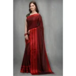 Women's Satin Silk Saree with Blouse (Red, 5-6 Mtrs)