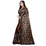 Women's Lycra Blend Saree with Blouse (Coffee, 5-6 Mtrs)
