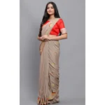 Women's Vichitra Saree with Blouse (Chiku, 5-6 Mtrs)