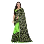 Women's Lycra Blend Saree with Blouse (Pista, 5-6 Mtrs)