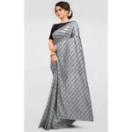Women's Vichitra Saree with Blouse (Grey, 5-6 Mtrs)