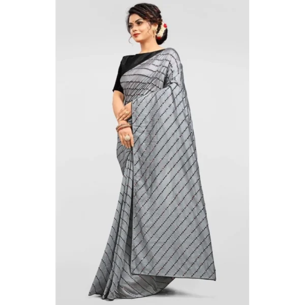 Women's Vichitra Saree with Blouse (Grey, 5-6 Mtrs)