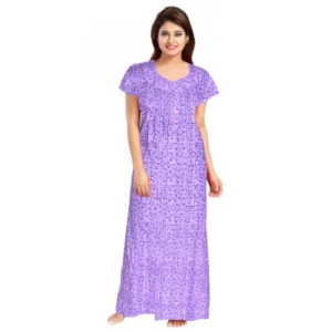 Women's Cotton Printed Maxi Nighty (Lavendar)