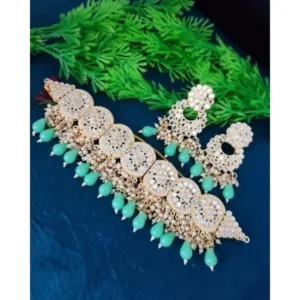 Women's Necklace Chowker Set (Green, Free Size)