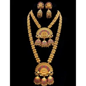 Women's Elegent And Delicate Combo Of Temple Jewellery Set (Red And Green, Free Size)