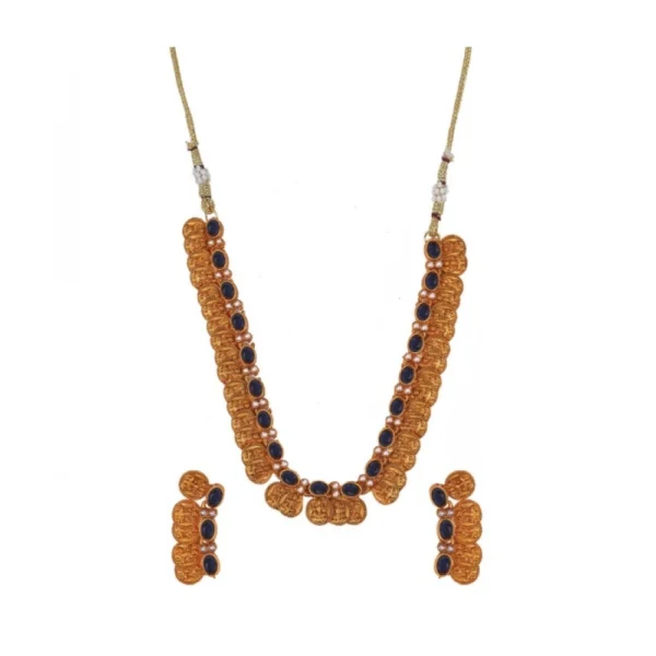 Women's Elegent Laxmi Coin Shape Jewellery Chowker Set (Blue, Free Size)