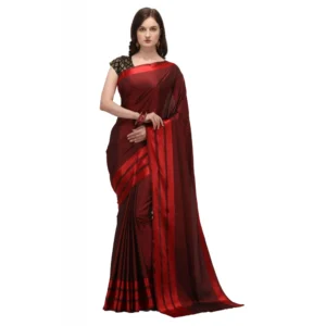 Women's Satin Silk Saree with Blouse (Red, 5-6 Mtrs)