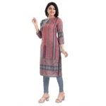 Women's 3/4th Sleeve Masleen Tunic Long Kurti (Coral)