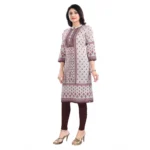 Women's 3/4th Sleeve Cotton Blend Tunic Long Kurti (Beige)