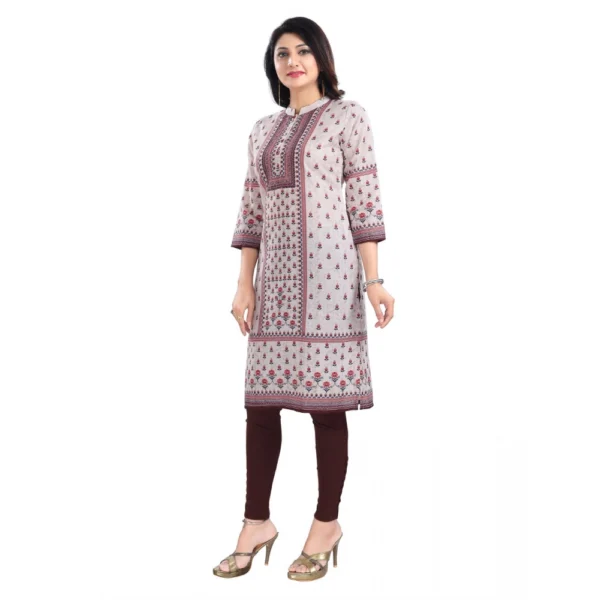 Women's 3/4th Sleeve Cotton Blend Tunic Long Kurti (Beige)