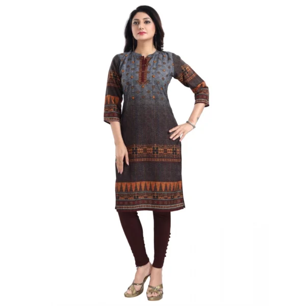 Women's 3/4th Sleeve Cotton Blend Tunic Long Kurti (Brown)