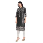 Women's 3/4th Sleeve Masleen Tunic Long Kurti (Olive Green)