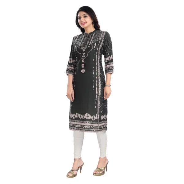 Women's 3/4th Sleeve Masleen Tunic Long Kurti (Olive Green)