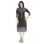 Women's 3/4th Sleeve Masleen Tunic Long Kurti (Olive Green)