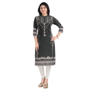 Women's 3/4th Sleeve Masleen Tunic Long Kurti (Olive Green)