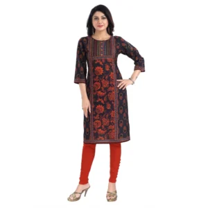 Women's 3/4th Sleeve Cotton Blend Tunic Long Kurti (Grey)