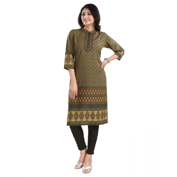 Women's 3/4th Sleeve Cotton Blend Tunic Long Kurti (Yellow)