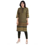 Women's 3/4th Sleeve Cotton Blend Tunic Long Kurti (Yellow)