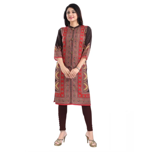 Women's 3/4th Sleeve Cotton Blend Tunic Long Kurti (Multicolor)