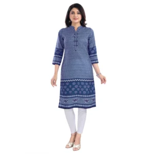 Women's 3/4th Sleeve Cotton Blend Tunic Long Kurti (Blue)