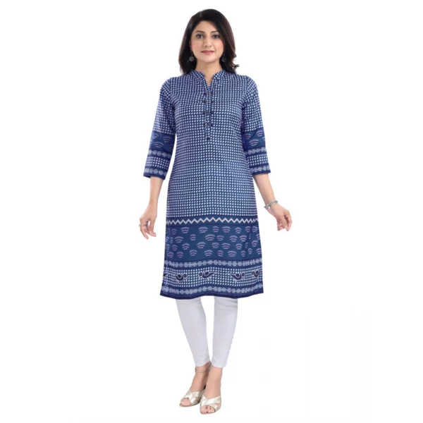 Women's 3/4th Sleeve Cotton Blend Tunic Long Kurti (Blue)