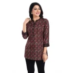 Women's 3/4th Sleeve Viscose Blend Tunic Short Top (Brown)
