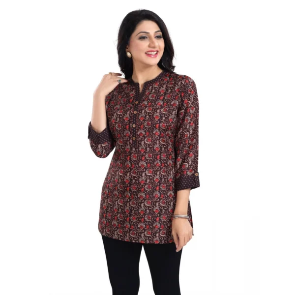 Women's 3/4th Sleeve Viscose Blend Tunic Short Top (Brown)