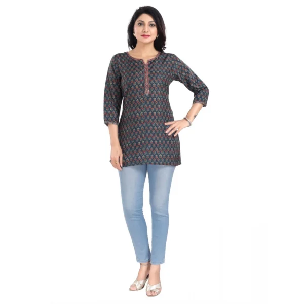 Women's 3/4th Sleeve Viscose Blend Tunic Short Top (Blue)