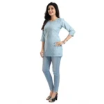 Women's 3/4th Sleeve Viscose Blend Tunic Short Top (Blue)