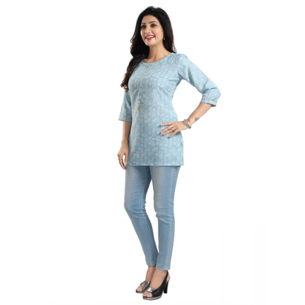 Women's 3/4th Sleeve Viscose Blend Tunic Short Top (Blue)