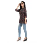 Women's 3/4th Sleeve Viscose Blend Tunic Short Top (Black)