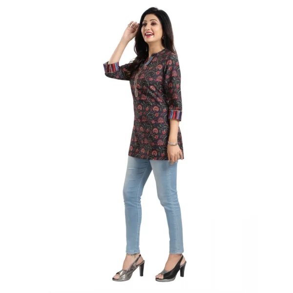 Women's 3/4th Sleeve Viscose Blend Tunic Short Top (Black)