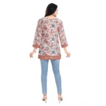 Women's 3/4th Sleeve Faux Crepe Tunic Short Top (Off White)