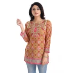 Women's 3/4th Sleeve Faux Crepe Tunic Short Top (Multicolor)