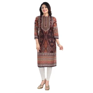 Women's 3/4th Sleeve Masleen Tunic Long Kurti (Brown)