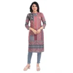 Women's 3/4th Sleeve Masleen Tunic Long Kurti (Coral)