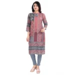 Women's 3/4th Sleeve Masleen Tunic Long Kurti (Coral)