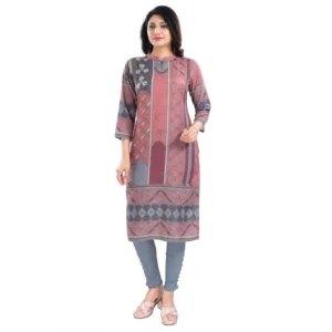 Women's 3/4th Sleeve Masleen Tunic Long Kurti (Coral)