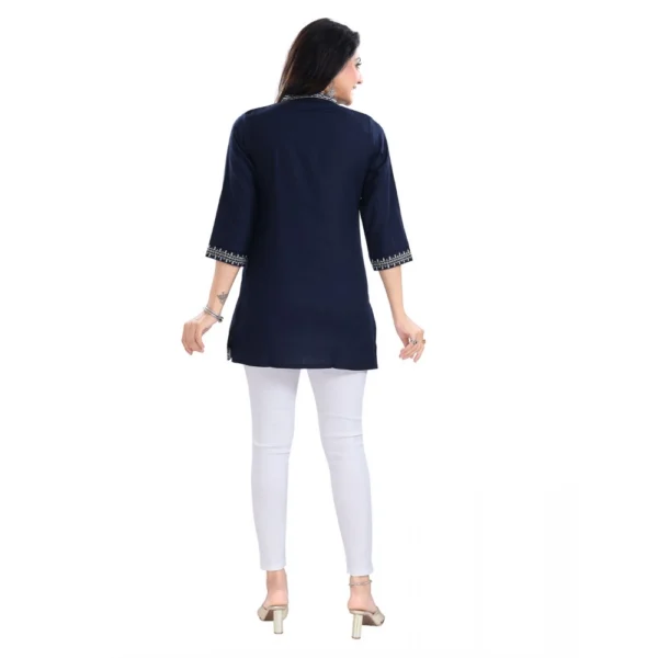 Women's 3/4th Sleeve Viscose Tunic Short Top (Blue)