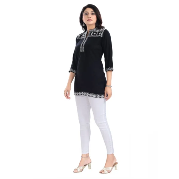 Women's 3/4th Sleeve Viscose Tunic Short Top (Black)