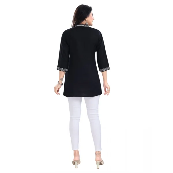 Women's 3/4th Sleeve Viscose Tunic Short Top (Black)