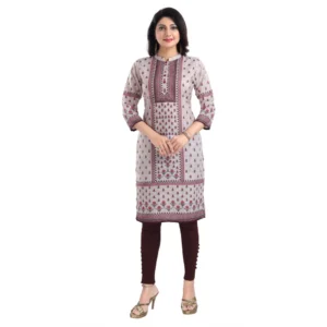 Women's 3/4th Sleeve Cotton Blend Tunic Long Kurti (Beige)