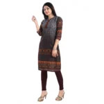 Women's 3/4th Sleeve Cotton Blend Tunic Long Kurti (Brown)
