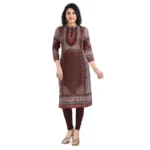 Women's 3/4th Sleeve Masleen Tunic Long Kurti (Brown)