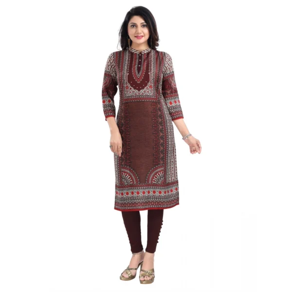 Women's 3/4th Sleeve Masleen Tunic Long Kurti (Brown)